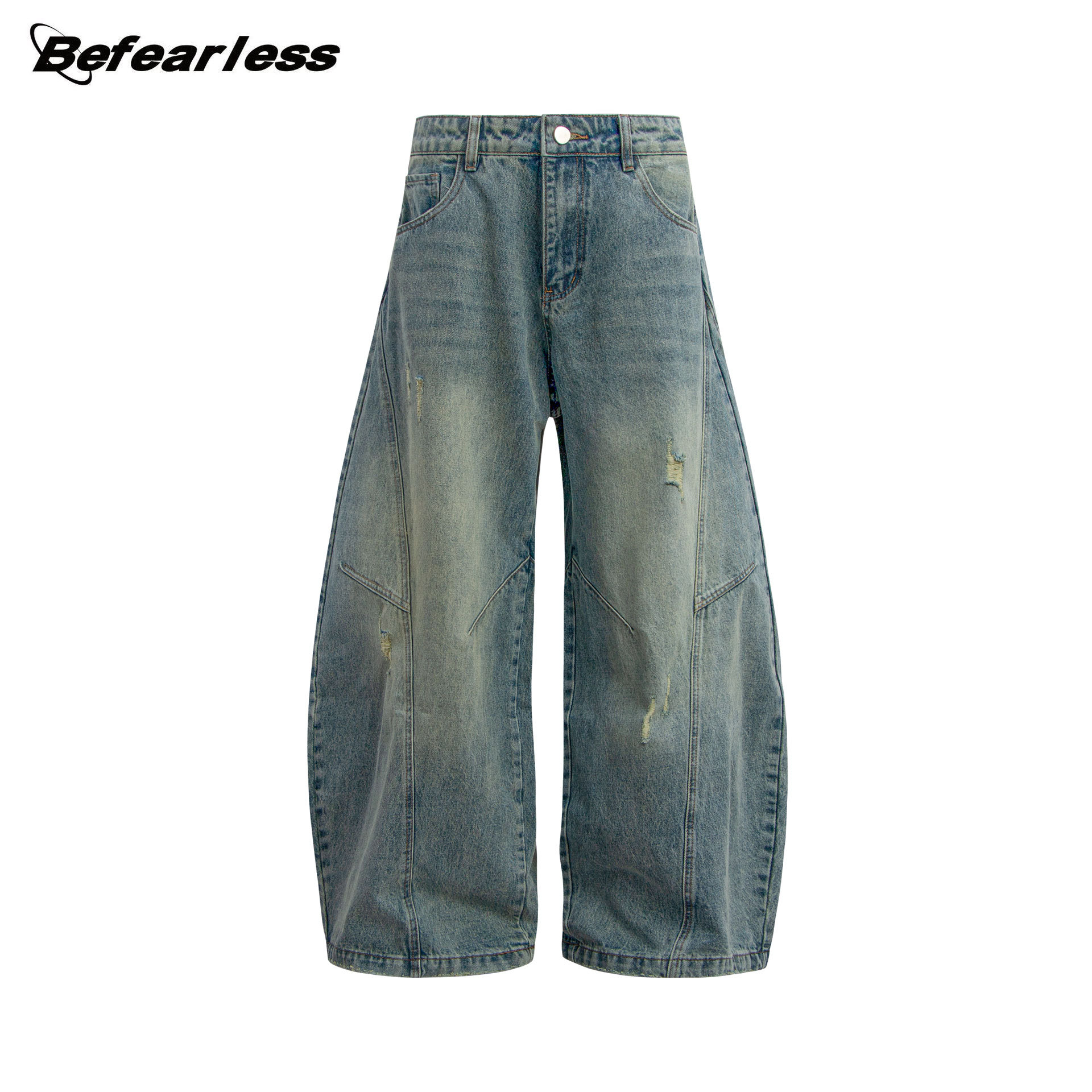American retro raw denim scimitar jeans loose drape wide-leg pants sickle pants men's summer long pants - Image 13
