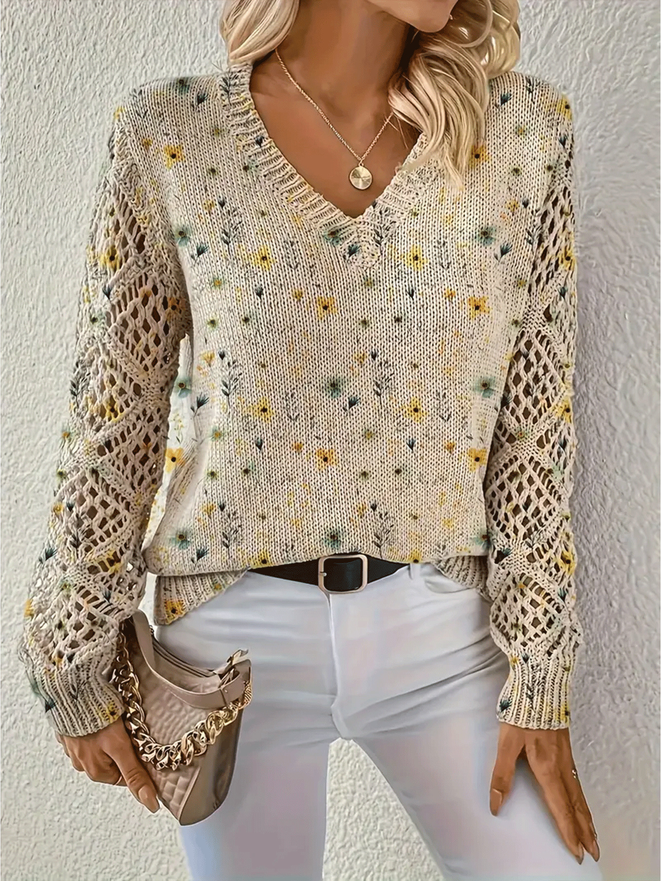 Cross-border AliExpress V-neck printed T-shirt, spring/summer T-shirt, retro pastoral style, all-over floral print, loose casual wholesale. - Image 24
