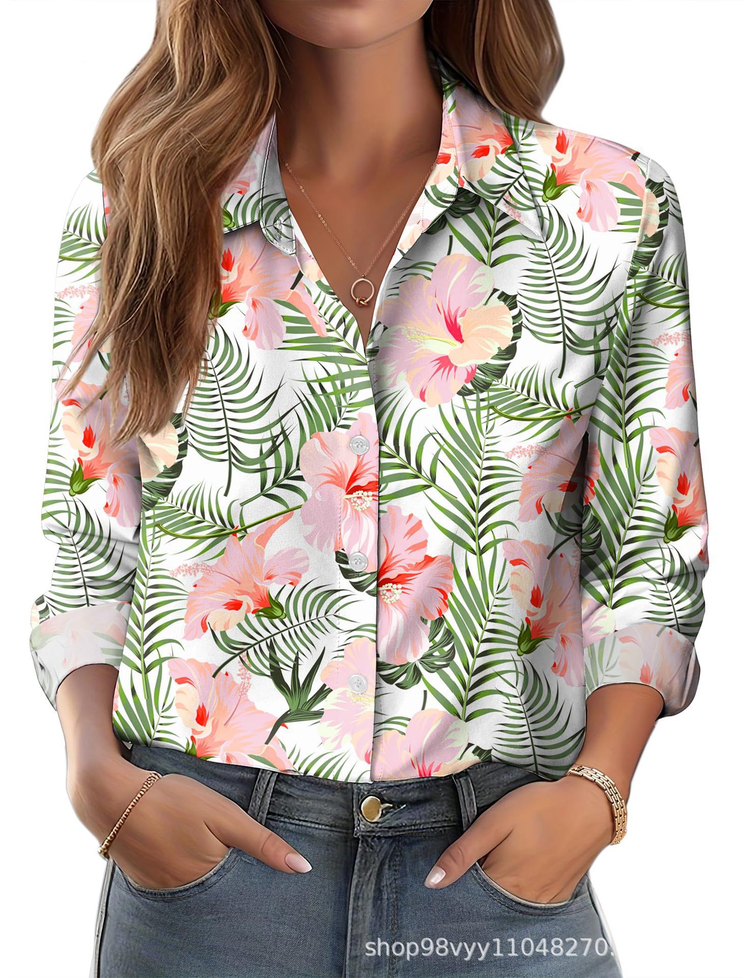 Women's 3D Printed Floral Loose-fitting Shirt, European and American Style, for Cross-border E-commerce AliExpress Independent Website - Image 6