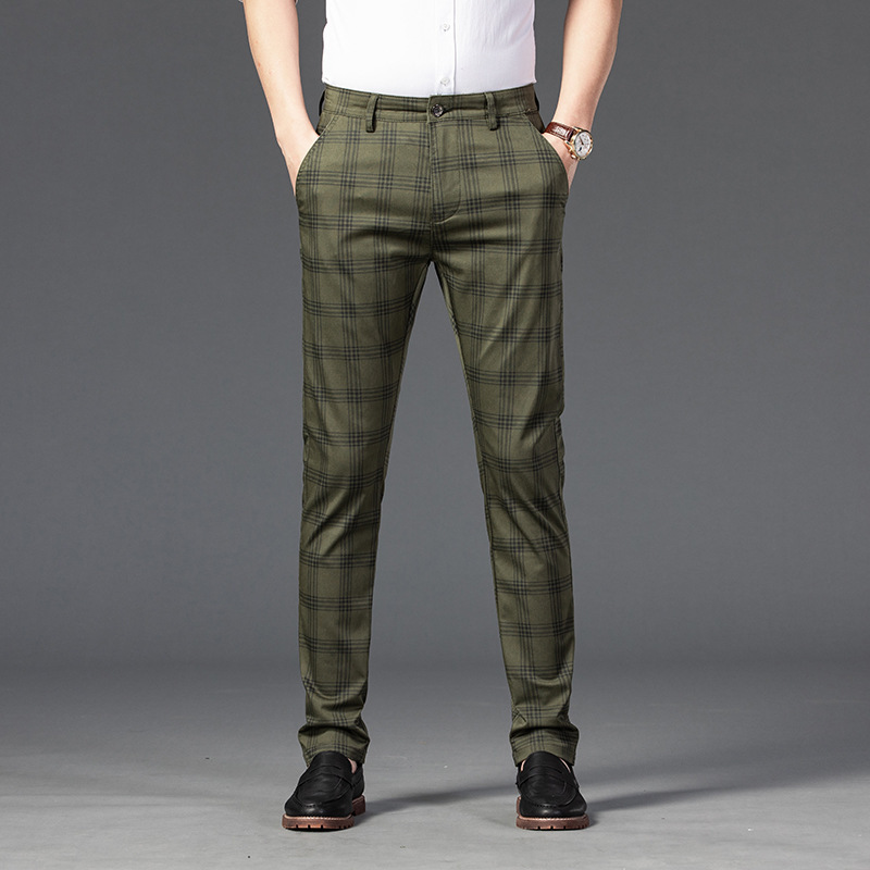 2021 Spring Pants Men's Casual Pants Men's Plaid Elastic Slim Business Straight Pants Youth Fashion Trend Men's Pants - Image 9