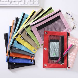 Creative Portable Three-Hole Pencil Case Mesh Multifunctional Pencil Case Storage Bag Fashionable Oxford Cloth Stationery Bag Sorting Bag