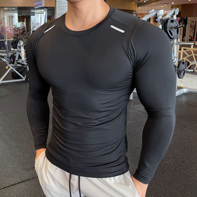 Quick-drying sports long-sleeved men's autumn and winter moisture-wicking high-elastic tights fashionable fitness clothes running training tops - Image 7