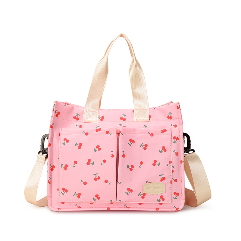 Mommy bag printed spring cherry color fashionable mother and baby bag for traveling light and large capacity crossbody mommy bag - Image 9