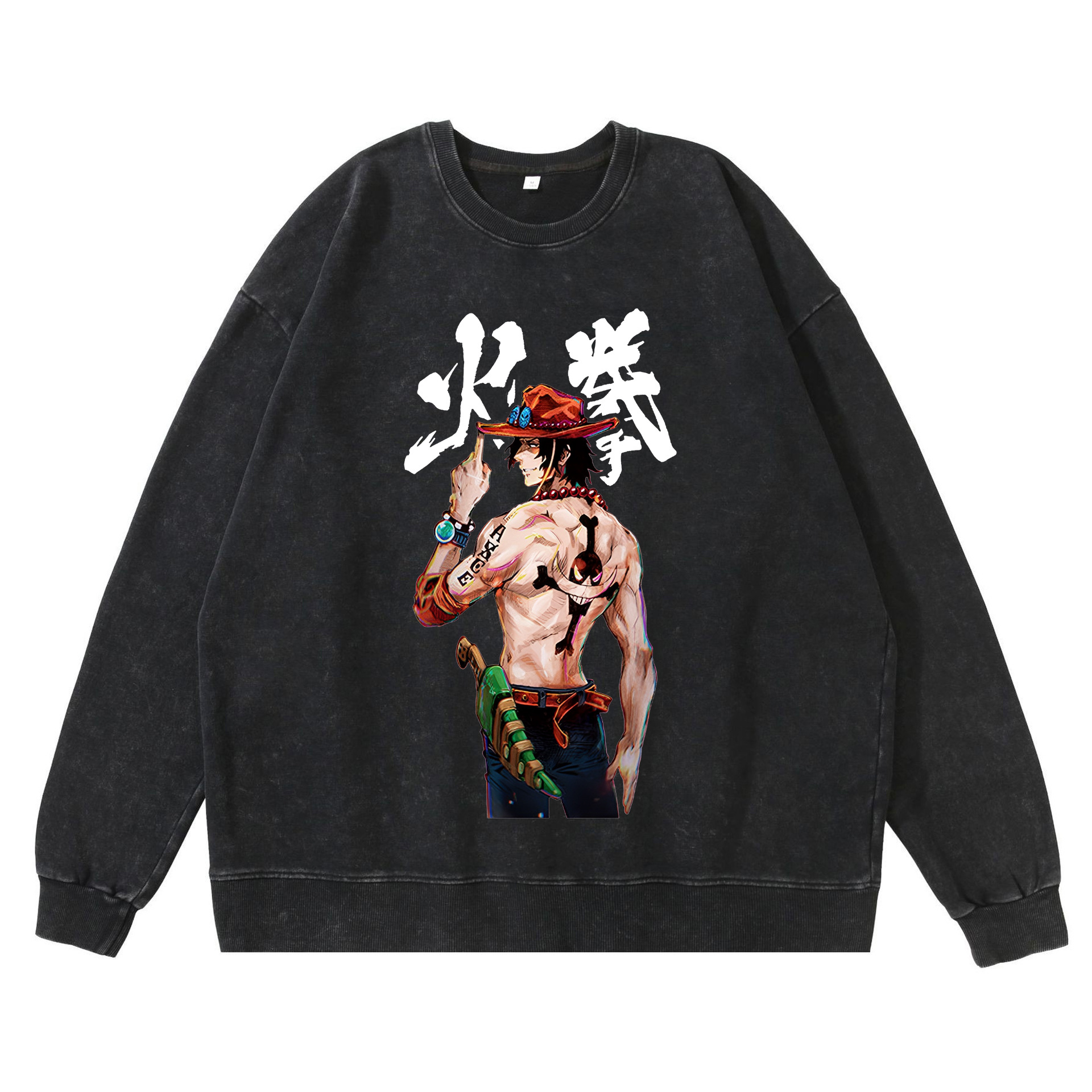 360g heavy washed retro sweatshirt street hip-hop anime American style pirate Luffy Zoro cotton autumn sweatshirt - Image 12