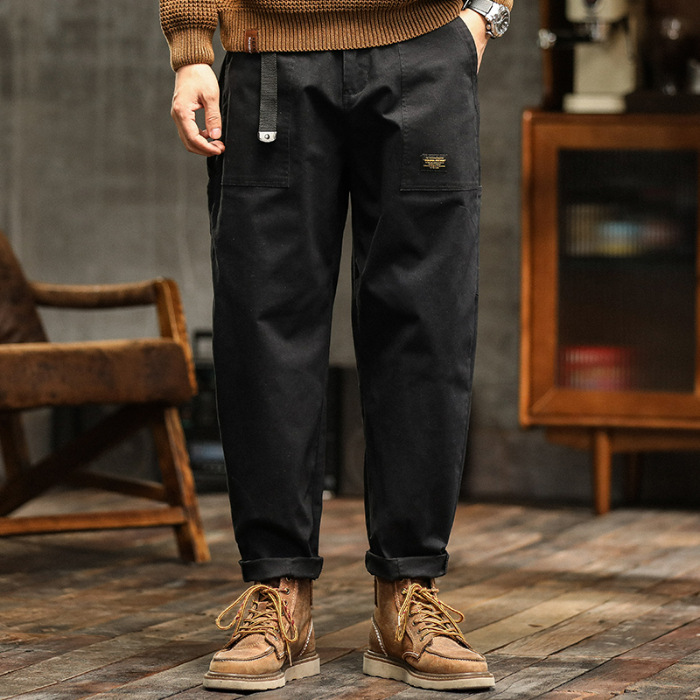2025 Trendy Men's Casual Pants, All Seasons, Retro American Style Cargo Pants, Trendy Brand, Belt-Patchwork Straight Leg Pants - Image 3