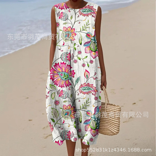 2025 European and American spring and summer new sleeveless casual printed temperament long skirt dress slim small fresh casual skirt - Image 42