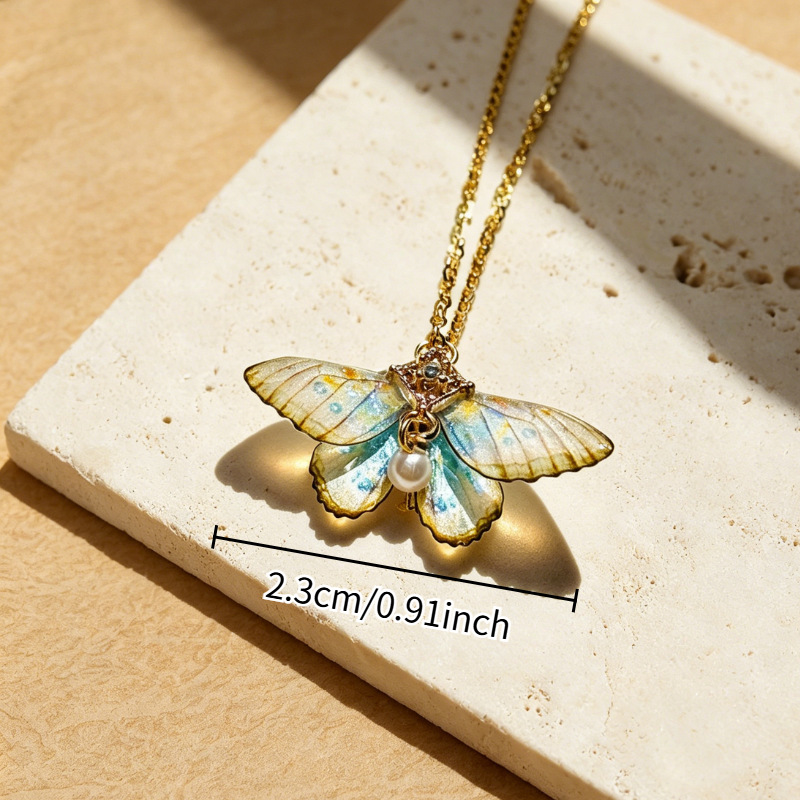 Forest-themed colorful butterfly pendant necklace for women, a luxurious and niche women's choker/collarbone necklace. - Image 5