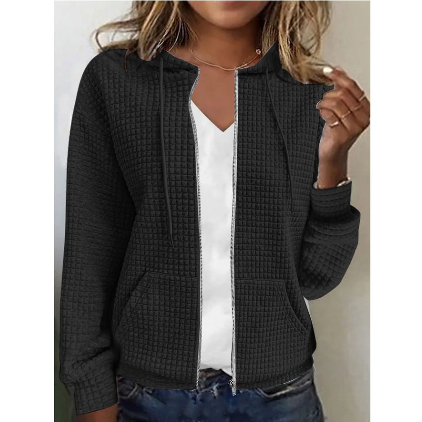 2023 European and American cross-border women's clothing Amazon independent station AliExpress zipper hooded cardigan long-sleeved sweatshirt jacket - Image 5