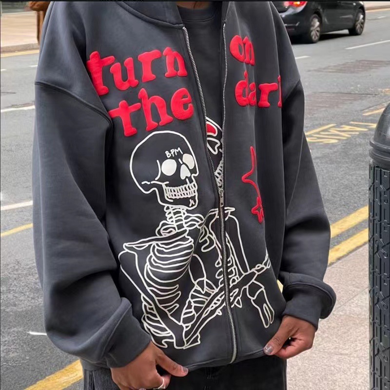 European and American foreign trade 2022 hip-hop foam zipper style autumn and winter personality long-sleeved hooded casual men and women sweatshirt