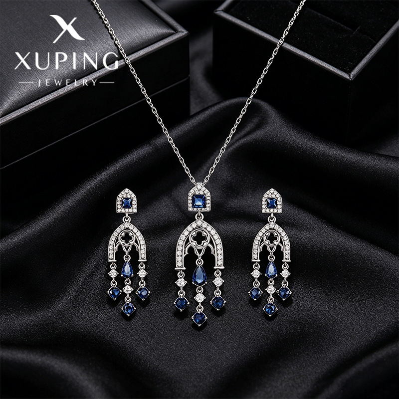 Xuping Gemstone Series Niche Earring and Necklace Set: Fashionable, Light Luxury, Teardrop Tassel, Elegant Court Style Earrings for Women - Image 3