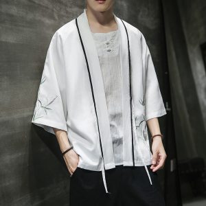 AliExpress new Chinese style round dragon embroidery three-quarter sleeve cardigan Hanfu sunscreen clothing men's Japanese loose jacket men