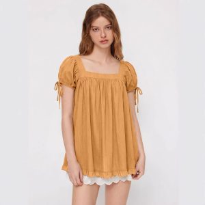 Women's Square-Neck Ruffle Shirt