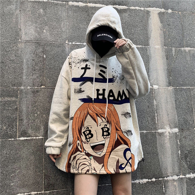 2021 Autumn and Winter Trend ins Harajuku Pink Girl Cartoon Anime Print Loose Plush Hooded Sweatshirt Women - Image 14
