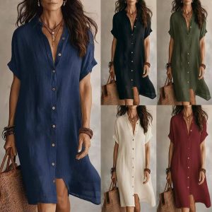 Short-Sleeved Button-Down Shirt Dress