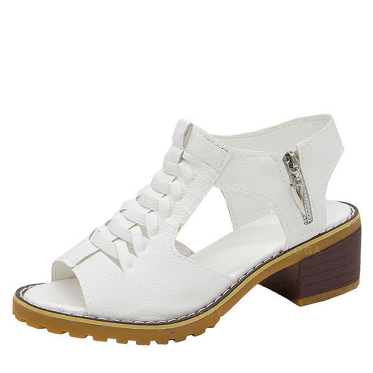 2024 summer new women's shoes Korean style thick heel sandals side zipper casual wedge heel solid color thick heel large size sandals for women - Image 5