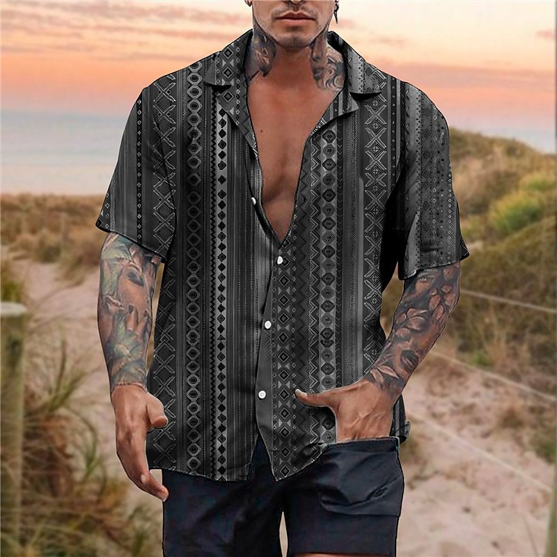Cross-border foreign trade 2023 men's Hawaiian short-sleeved shirt men's lapel shirt holiday casual T-shirt - Image 39