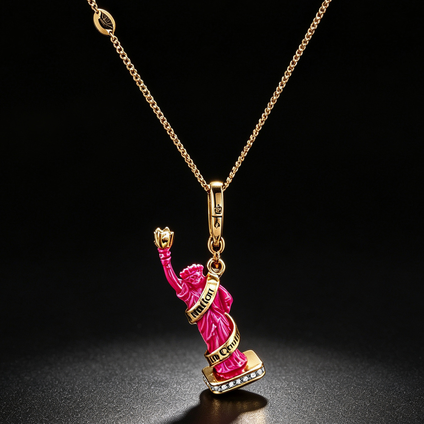 Cross-border pendant, New York Statue of Liberty pendant, diamond-encrusted rose red torch ribbon sculpture necklace, clavicle chain - Image 4