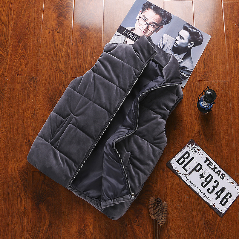 Cross-border new gold velvet solid color vest men's tops large size jacket spring autumn winter warm stand collar jacket waistcoat - Image 2