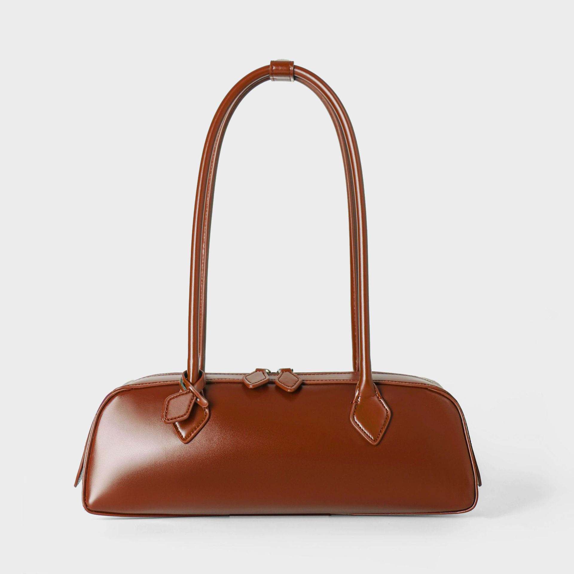 2026 New Korean Style Niche Design Shoulder Bag, Large Capacity Genuine Leather Underarm Bag, Long Red Baguette Bag - Image 7