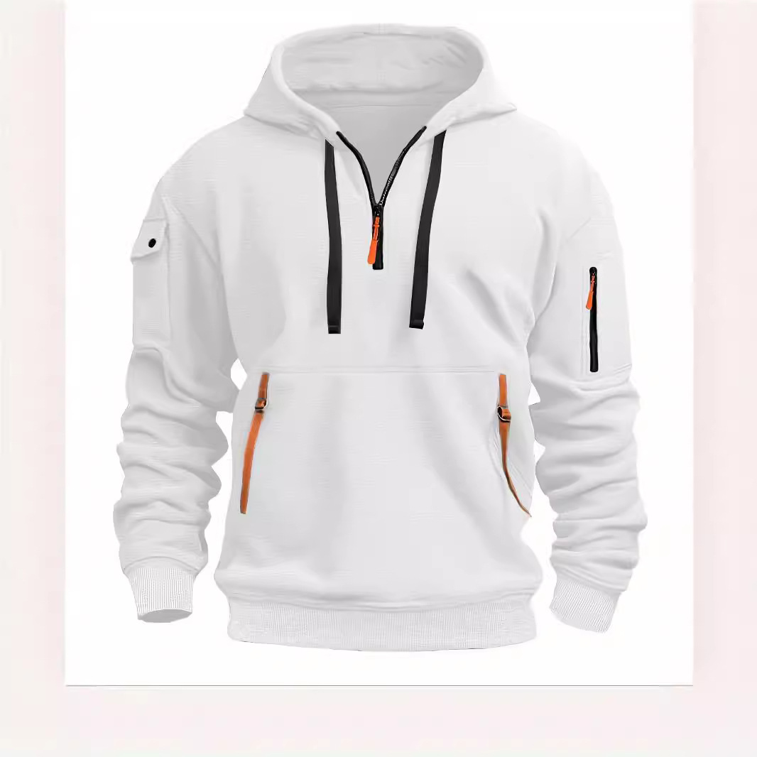 2024 new cross-border autumn and winter men's sweatshirt hooded zipper multi-pocket pullover men's sports casual jacket - Image 7