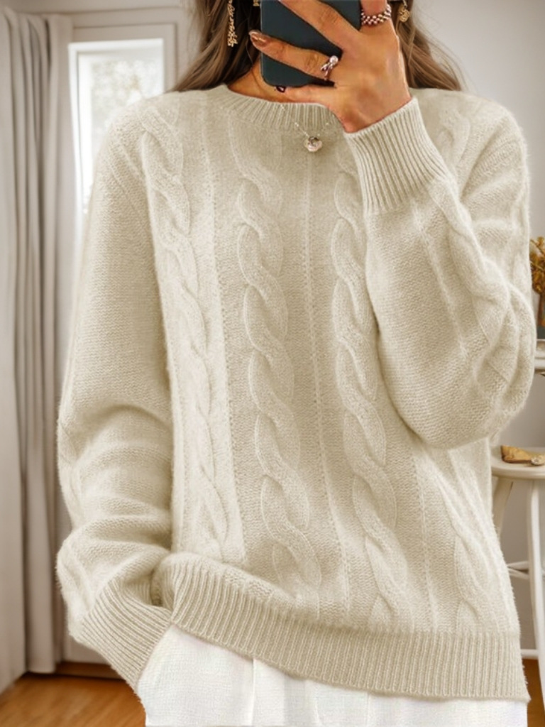 Foreign trade women's clothing 2024 autumn and winter new casual round neck solid color knitted sweater top retro twist pullover sweater for women - Image 6