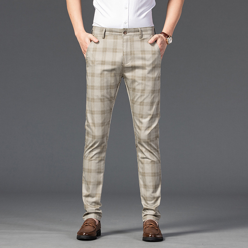2021 Spring Pants Men's Casual Pants Men's Plaid Elastic Slim Business Straight Pants Youth Fashion Trend Men's Pants - Image 10