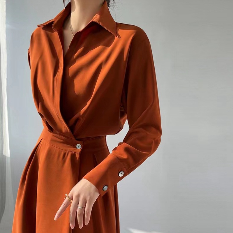 Chic and versatile self-induction French style small fragrance dress female design sense high-end long and short sleeve temperament slim mid-length skirt - Image 3