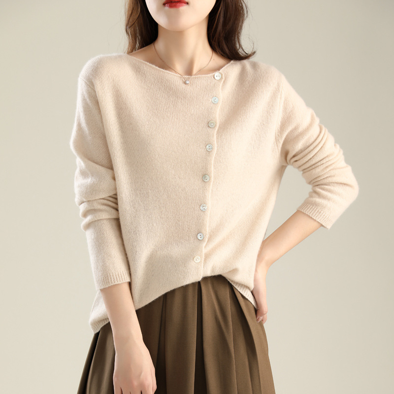 No collision ~ 2024 autumn single-breasted cardigan women's low round neck thin knitted outer long-sleeved top - Image 6