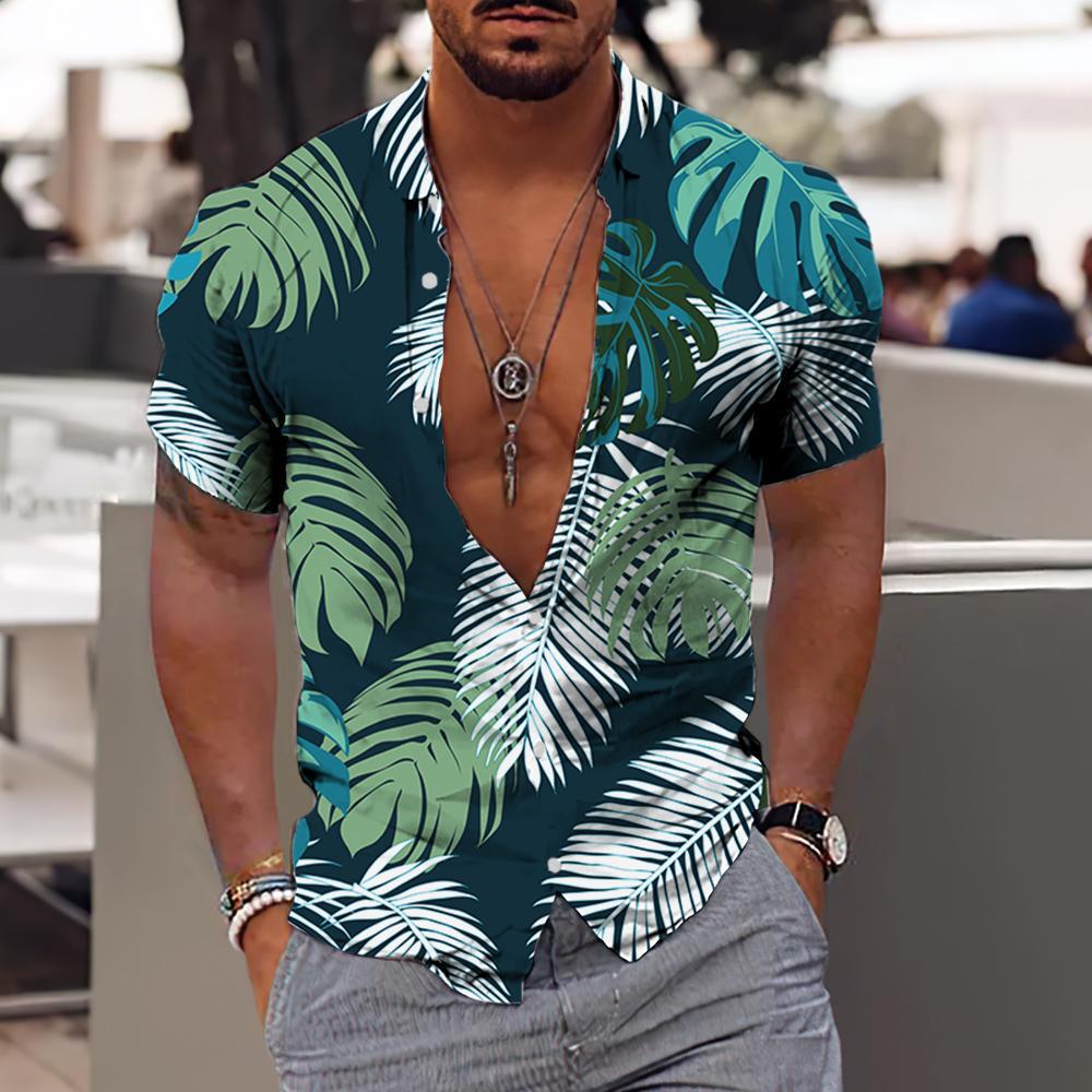 Cross-border foreign trade 2023 men's Hawaiian short-sleeved shirt men's lapel shirt holiday casual T-shirt - Image 21