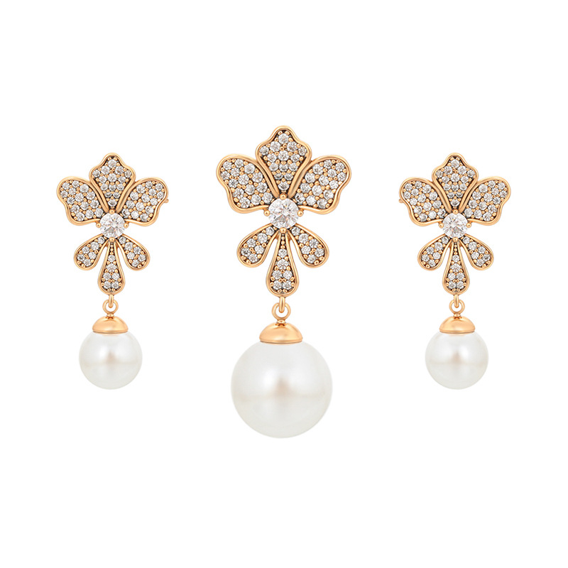 Xuping Niche Retro Style Earrings Pendant Jewelry Set, Copper Alloy Imitation Pearl Flower Tassel Jewelry Wholesale for Women - Image 6
