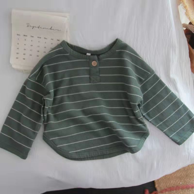 Japanese and Korean style boys and girls round neck open chest cotton T-shirt distressed long sleeve bottoming shirt always liked solid color literary T-shirt