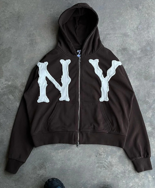 2024 European and American cross-border spring and summer new wholesale embroidered hooded cardigan full chain loose men and women trendy sweater jacket - Image 7