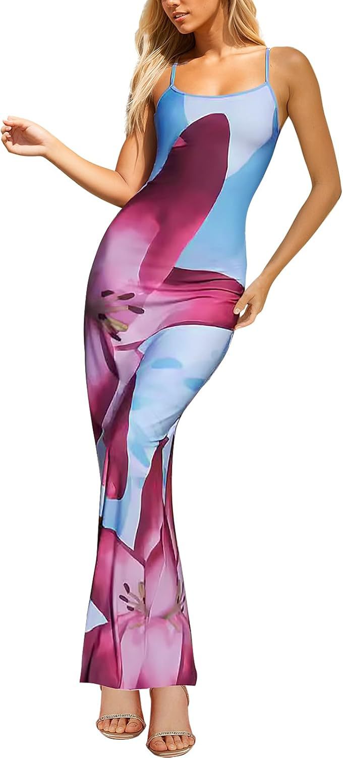 2025 autumn new elegant temperament tight low-cut contrast color rose print design one-step suspender dress - Image 11