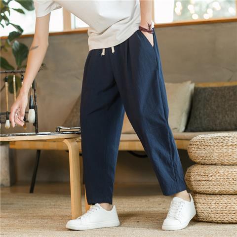 Nine-point trousers men's summer thin cotton and linen trousers loose straight large size casual trousers Chinese style men's trousers cotton and linen trousers - Image 8