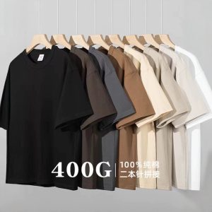 American Retro Style 400g Heavyweight Pure Cotton Crew Neck Short Sleeve T-Shirt, Three-Needle Style, Summer Solid Color, Loose Fit, Versatile Short Sleeve for Men