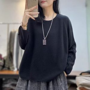 Women's Cotton Round-Neck Pullover Sweater