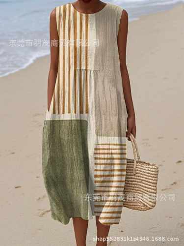 2025 European and American spring and summer new sleeveless casual printed temperament long skirt dress slim small fresh casual skirt - Image 28