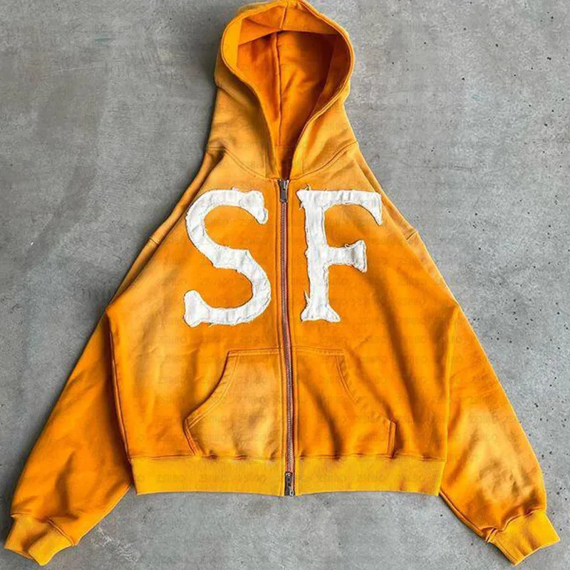 2024 European and American cross-border spring and summer new wholesale embroidered hooded cardigan full chain loose men and women trendy sweater jacket - Image 12