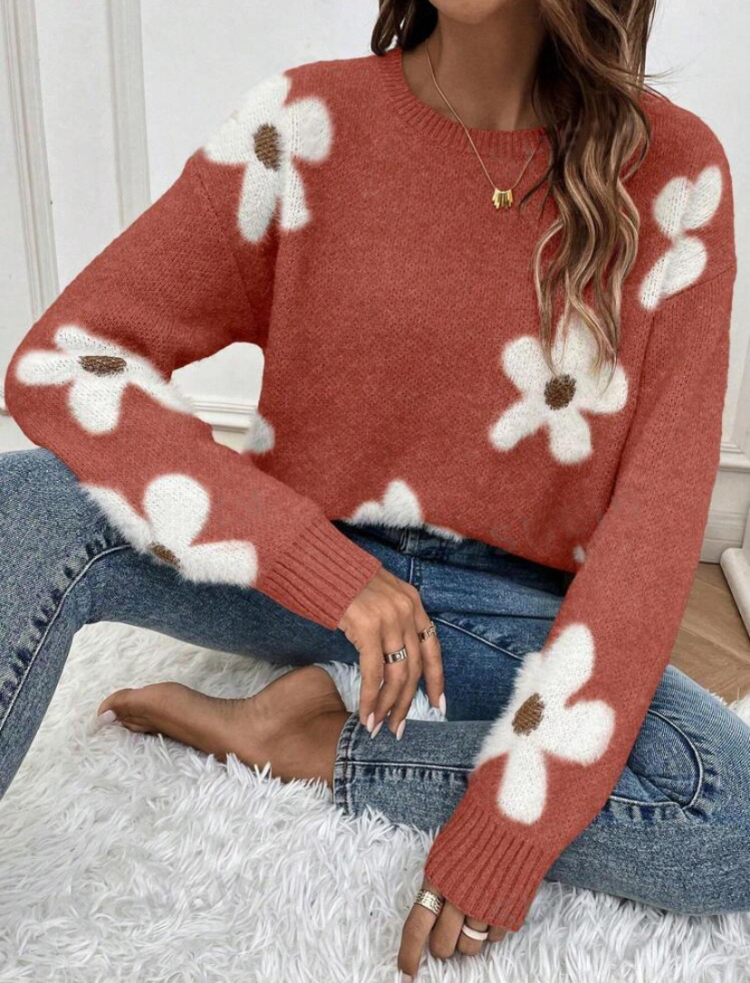 Amazon European and American fashion pullover round neck long-sleeved sweater European and American cross-border foreign trade floral print clothing autumn women's clothes - Image 7