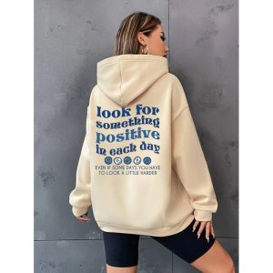 Foreign trade women's fleece sweatshirt with slogan print kangaroo pocket drawstring print hoodie