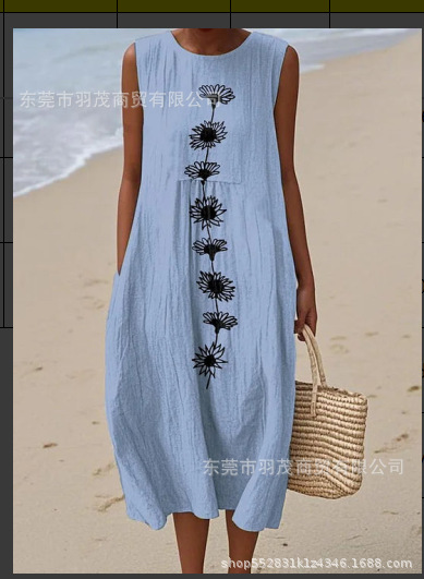 2025 European and American spring and summer new sleeveless casual printed temperament long skirt dress slim small fresh casual skirt - Image 30