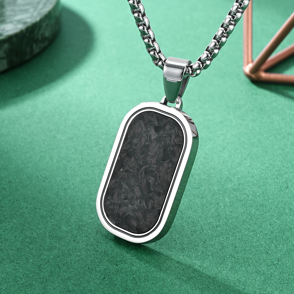 Cross-border original minimalist style European men's random pattern carbon fiber military tag pendant necklace with hip-hop fashion and high-end feel - Image 9
