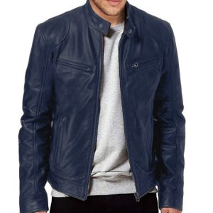 Foreign trade European and American men's men's leather jacket male teenager stand collar punk male motorcycle leather jacket with logo