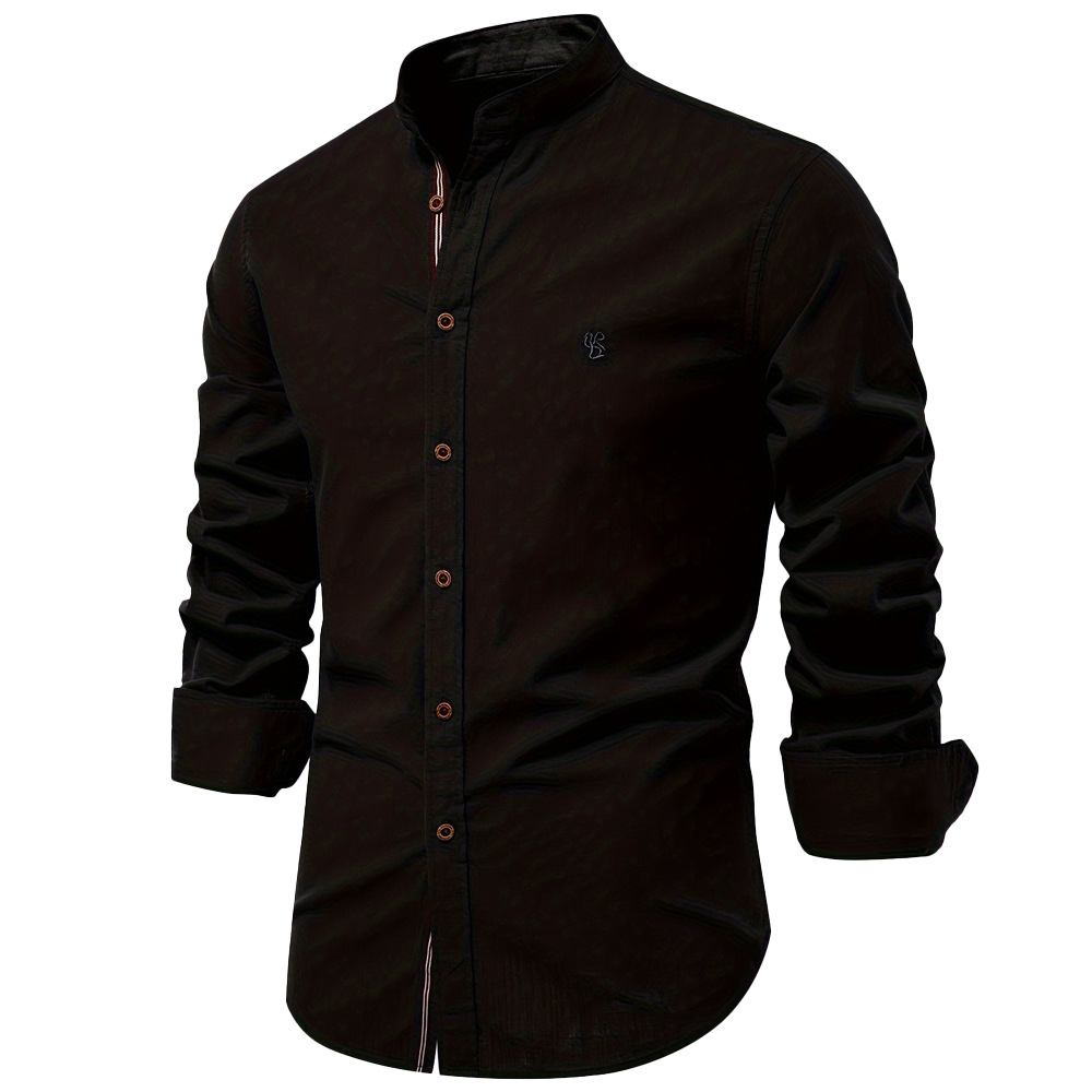 Spring and summer new ribbon business shirt men's cotton and linen casual Japanese fashion solid color long-sleeved shirt men's US size - Image 13