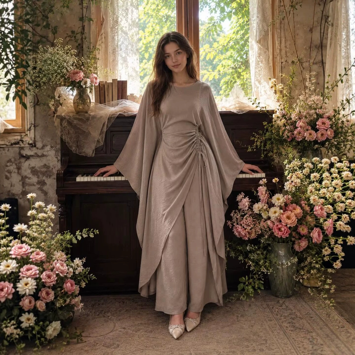 2026 Loriya Fashionable, Elegant, and Sophisticated Two-Piece Set: Twill Long Top and Pants (LR1345) - Image 4