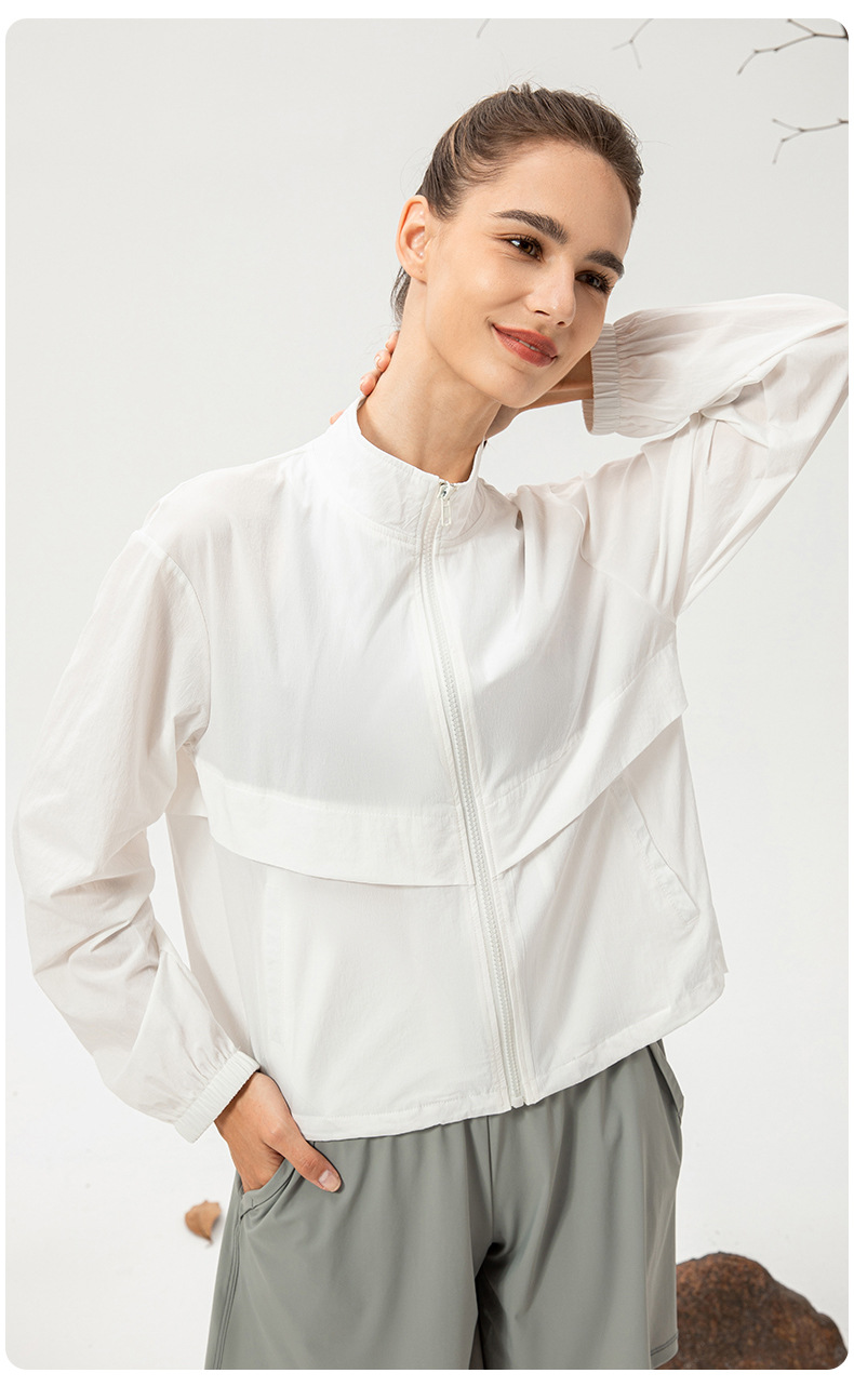 New outdoor sports windbreaker women's loose casual yoga wear zipper stand collar running fitness jacket 22617 - Image 12