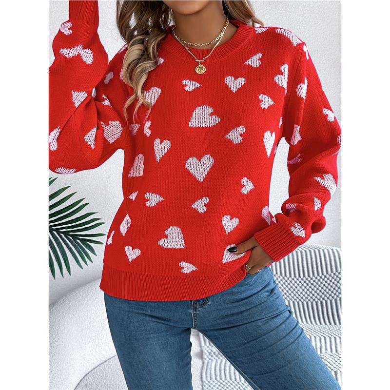 Real shot of 2025 Fall/Winter casual color-blocked heart lantern sleeve pullover sweater, Amazon cross-border Valentine's Day women's clothing. - Image 5