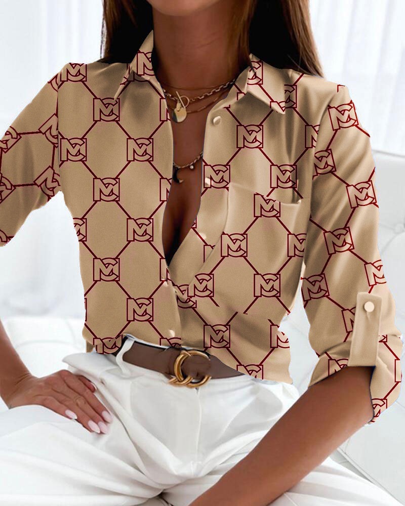 2023 European and American foreign trade women's clothing cross-border spring and autumn tops independent station Amazon long-sleeved shirt printed shirt women - Image 18
