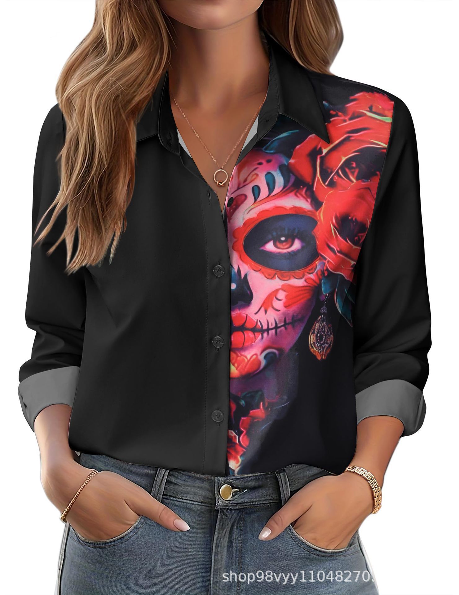 Women's 3D Printed Floral Loose-fitting Shirt, European and American Style, for Cross-border E-commerce AliExpress Independent Website - Image 41