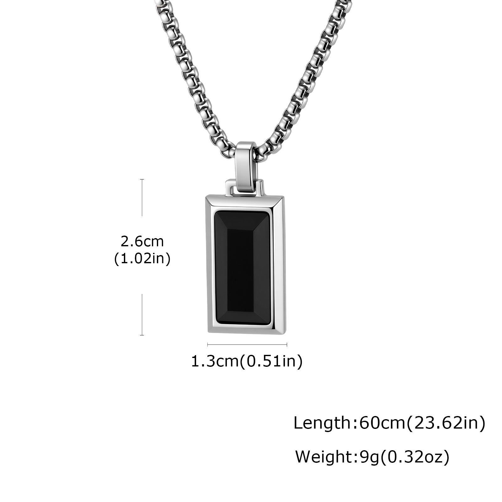 Niche high-end design stainless steel rectangular pendant with black agate natural stone, fashionable retro style, PN2379 - Image 7
